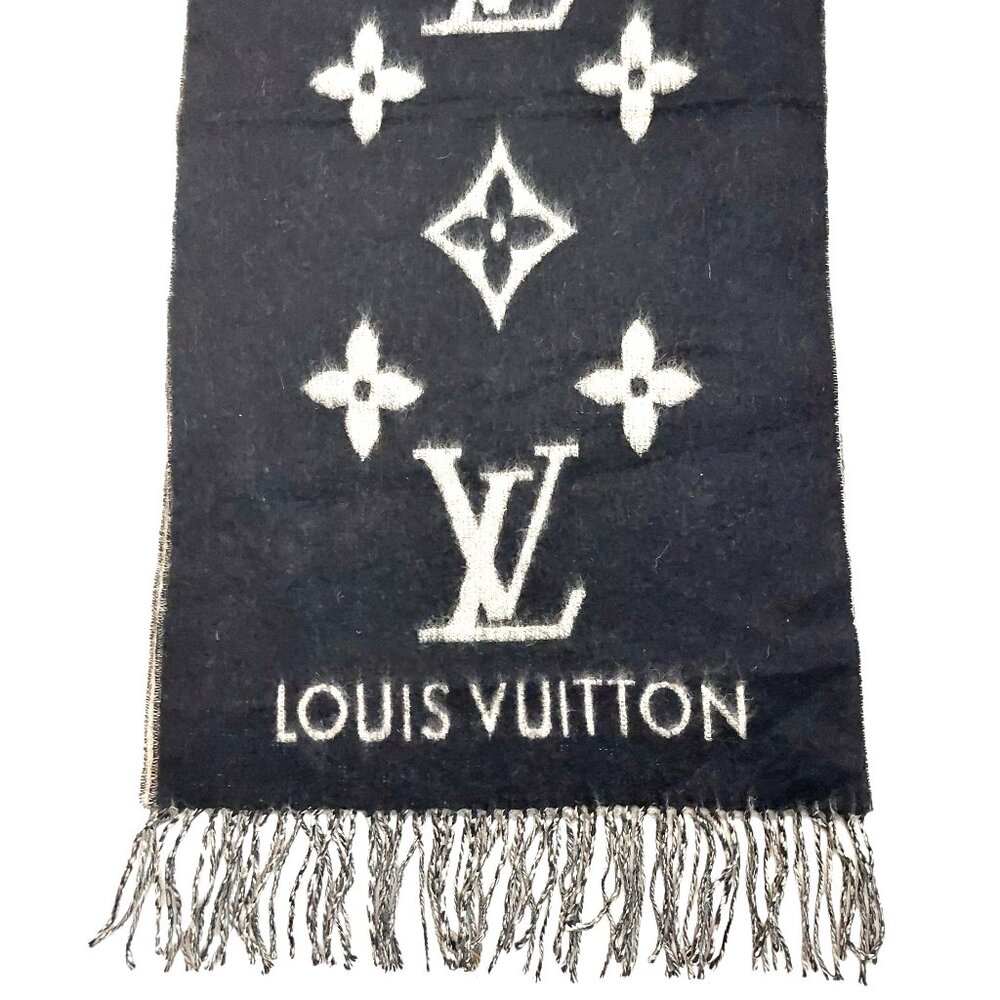 LOUIS VUITTON LV Reykjavik Black & Grey Reversible Scarf - Picture 6 of 13